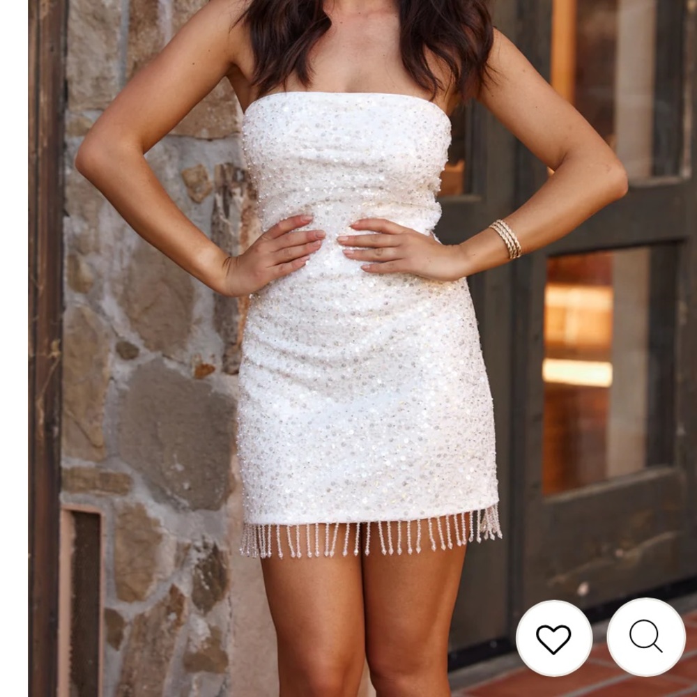 AFFAIR WHITE SEQUIN FRINGE MINI DRESS